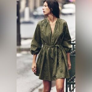 Zara Rubberized Embroidered Green Dress Medium NWT